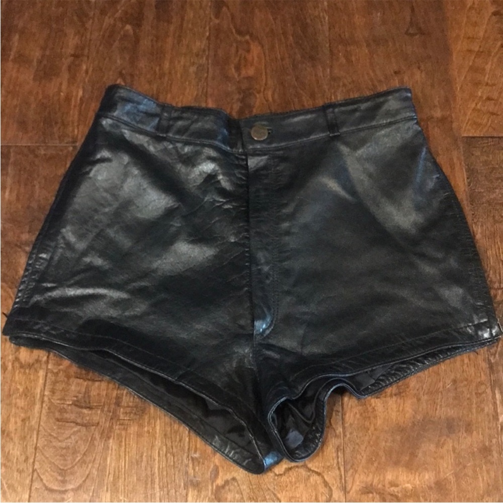 J. Park Collection high rise black leather side zip shorts, size 25 waist!